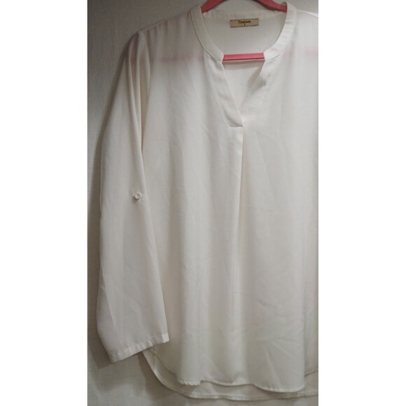 Timeson Womens Blouse Small White Sheer Long Sleeve V Neck Tunic Top Work Casual - Picture 2 of 6